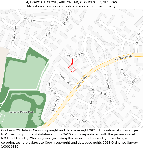 4, HOWGATE CLOSE, ABBEYMEAD, GLOUCESTER, GL4 5GW: Location map and indicative extent of plot