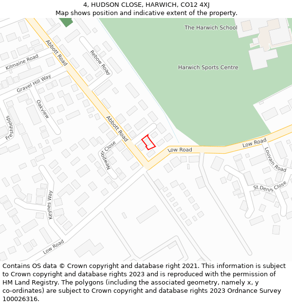 4, HUDSON CLOSE, HARWICH, CO12 4XJ: Location map and indicative extent of plot