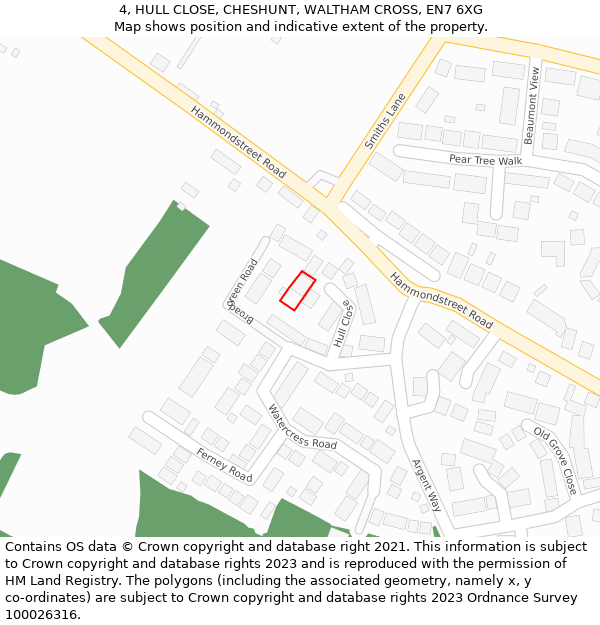 4, HULL CLOSE, CHESHUNT, WALTHAM CROSS, EN7 6XG: Location map and indicative extent of plot