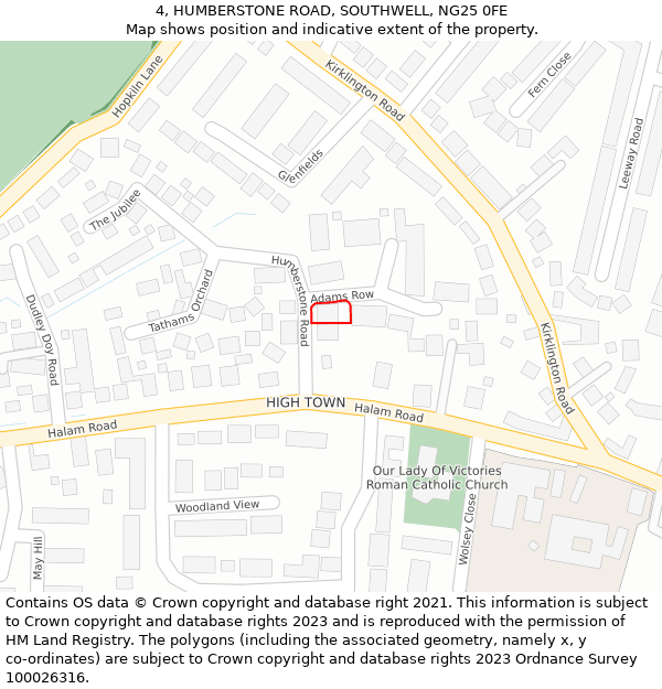 4, HUMBERSTONE ROAD, SOUTHWELL, NG25 0FE: Location map and indicative extent of plot