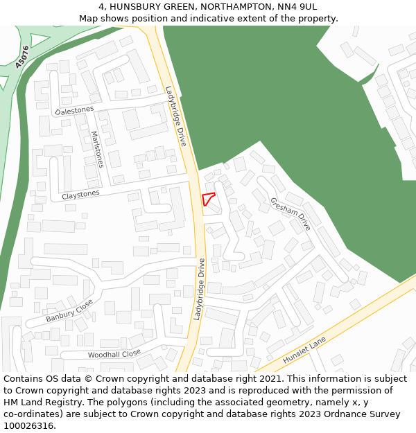 4, HUNSBURY GREEN, NORTHAMPTON, NN4 9UL: Location map and indicative extent of plot