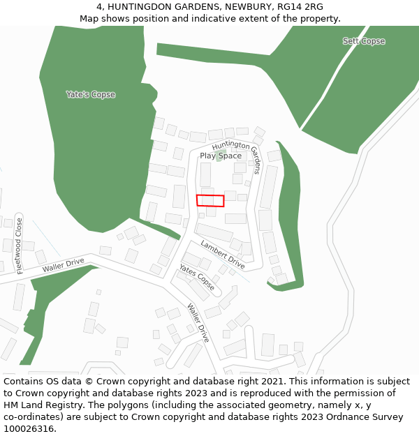 4, HUNTINGDON GARDENS, NEWBURY, RG14 2RG: Location map and indicative extent of plot