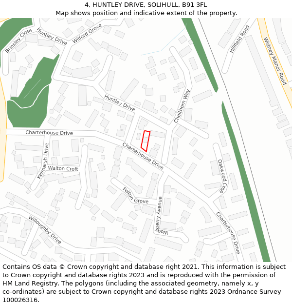 4, HUNTLEY DRIVE, SOLIHULL, B91 3FL: Location map and indicative extent of plot