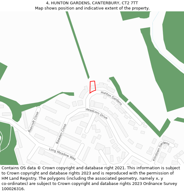 4, HUNTON GARDENS, CANTERBURY, CT2 7TT: Location map and indicative extent of plot
