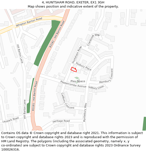 4, HUNTSHAM ROAD, EXETER, EX1 3GH: Location map and indicative extent of plot