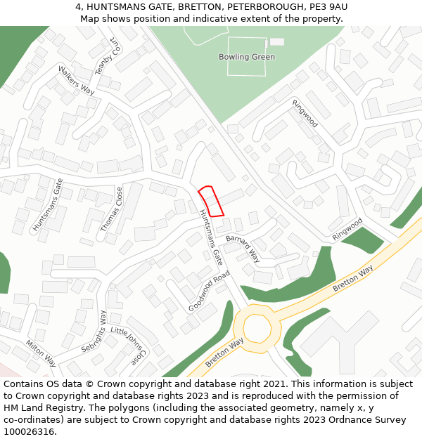 4, HUNTSMANS GATE, BRETTON, PETERBOROUGH, PE3 9AU: Location map and indicative extent of plot