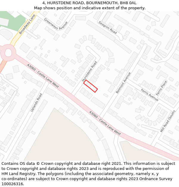 4, HURSTDENE ROAD, BOURNEMOUTH, BH8 0AL: Location map and indicative extent of plot