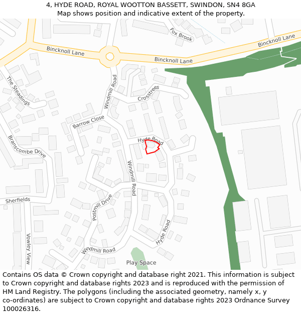 4, HYDE ROAD, ROYAL WOOTTON BASSETT, SWINDON, SN4 8GA: Location map and indicative extent of plot