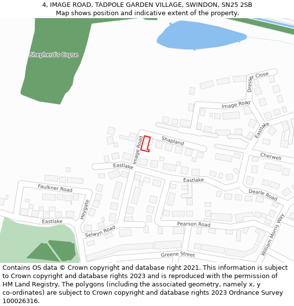 4, IMAGE ROAD, TADPOLE GARDEN VILLAGE, SWINDON, SN25 2SB: Location map and indicative extent of plot