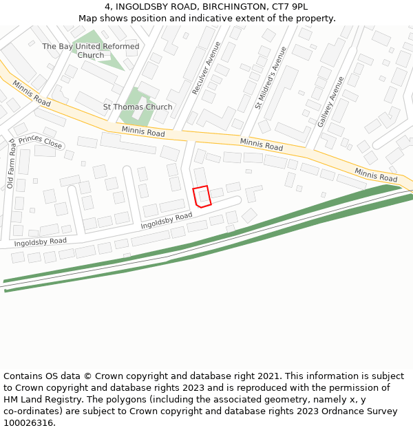 4, INGOLDSBY ROAD, BIRCHINGTON, CT7 9PL: Location map and indicative extent of plot