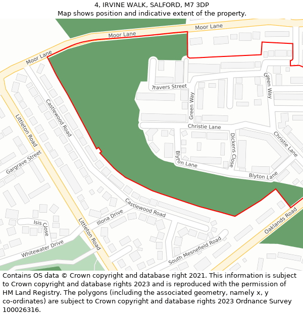 4, IRVINE WALK, SALFORD, M7 3DP: Location map and indicative extent of plot