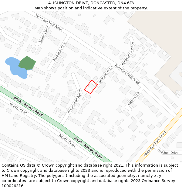 4, ISLINGTON DRIVE, DONCASTER, DN4 6FA: Location map and indicative extent of plot