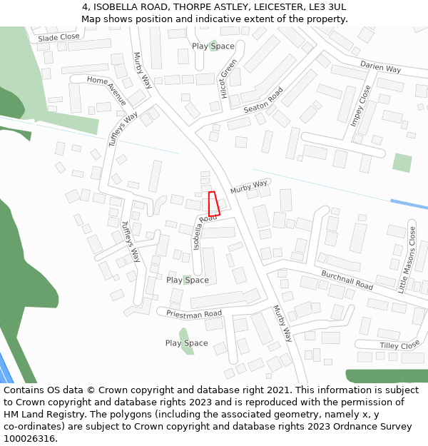 4, ISOBELLA ROAD, THORPE ASTLEY, LEICESTER, LE3 3UL: Location map and indicative extent of plot