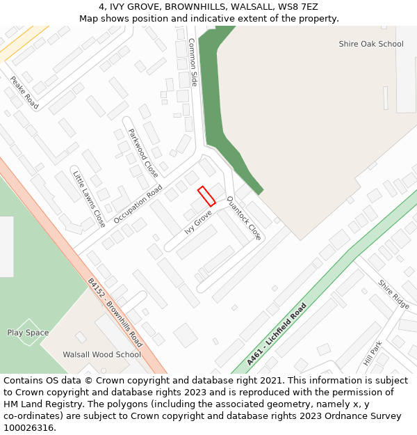 4, IVY GROVE, BROWNHILLS, WALSALL, WS8 7EZ: Location map and indicative extent of plot