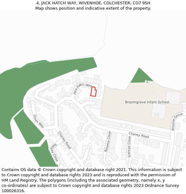 4, JACK HATCH WAY, WIVENHOE, COLCHESTER, CO7 9SH: Location map and indicative extent of plot