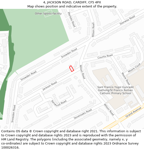 4, JACKSON ROAD, CARDIFF, CF5 4PX: Location map and indicative extent of plot
