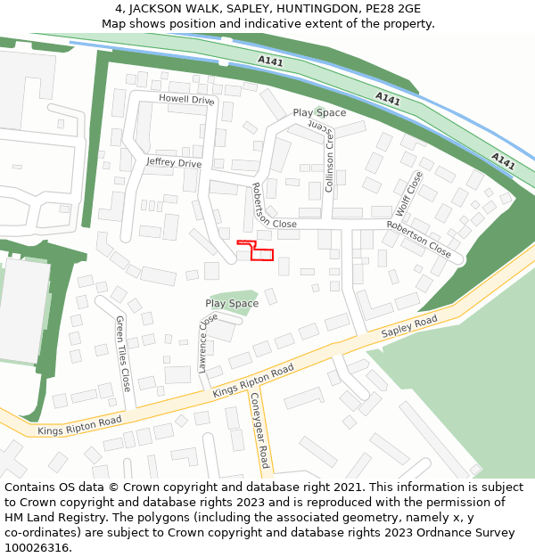 4, JACKSON WALK, SAPLEY, HUNTINGDON, PE28 2GE: Location map and indicative extent of plot