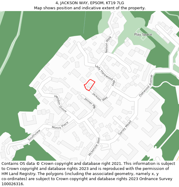 4, JACKSON WAY, EPSOM, KT19 7LG: Location map and indicative extent of plot