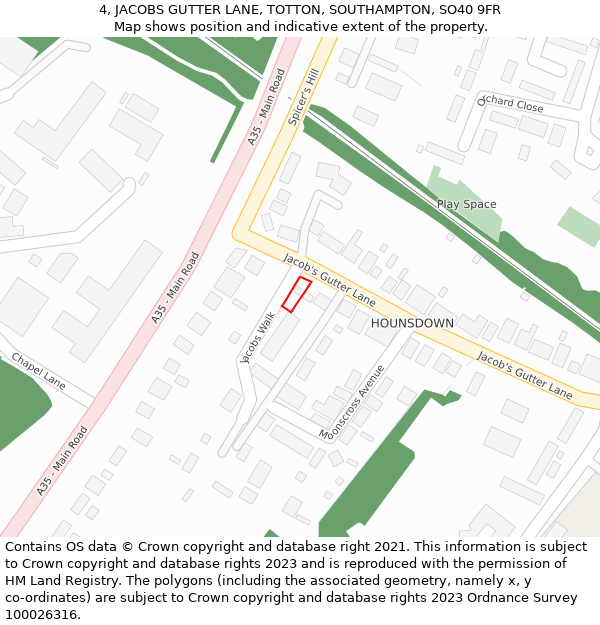 4, JACOBS GUTTER LANE, TOTTON, SOUTHAMPTON, SO40 9FR: Location map and indicative extent of plot