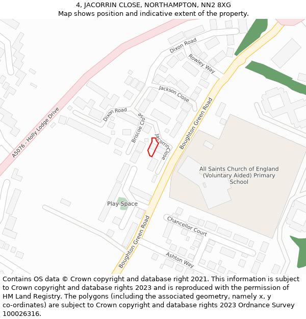 4, JACORRIN CLOSE, NORTHAMPTON, NN2 8XG: Location map and indicative extent of plot