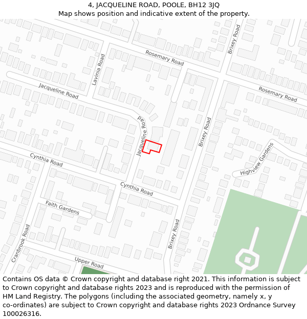 4, JACQUELINE ROAD, POOLE, BH12 3JQ: Location map and indicative extent of plot