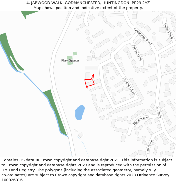 4, JARWOOD WALK, GODMANCHESTER, HUNTINGDON, PE29 2AZ: Location map and indicative extent of plot