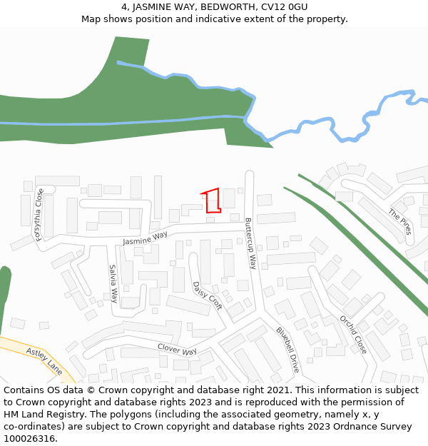 4, JASMINE WAY, BEDWORTH, CV12 0GU: Location map and indicative extent of plot