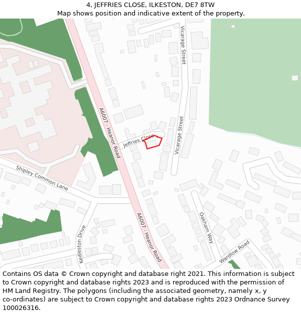 4, JEFFRIES CLOSE, ILKESTON, DE7 8TW: Location map and indicative extent of plot