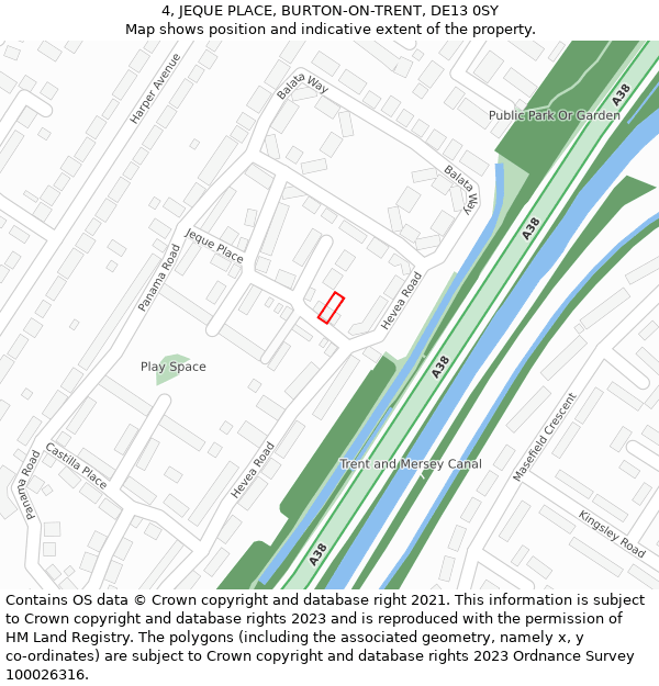 4, JEQUE PLACE, BURTON-ON-TRENT, DE13 0SY: Location map and indicative extent of plot