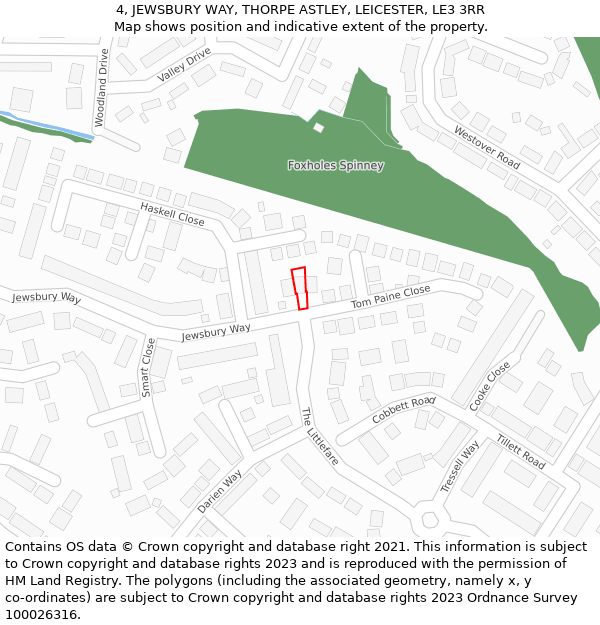 4, JEWSBURY WAY, THORPE ASTLEY, LEICESTER, LE3 3RR: Location map and indicative extent of plot