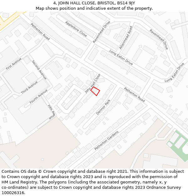 4, JOHN HALL CLOSE, BRISTOL, BS14 9JY: Location map and indicative extent of plot