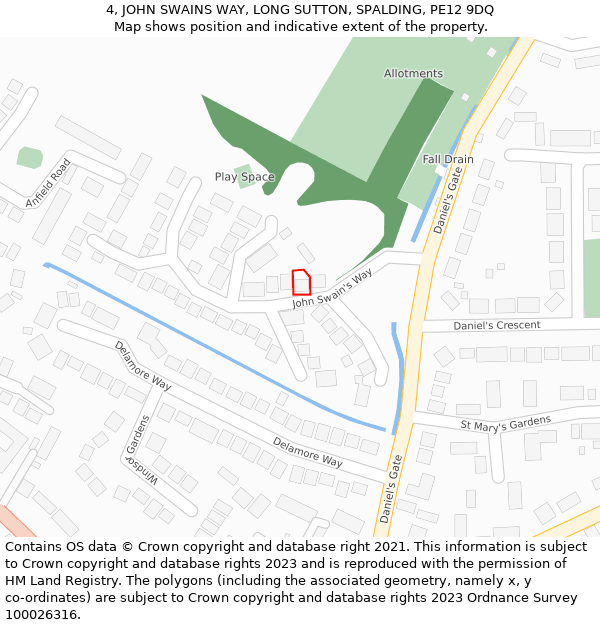 4, JOHN SWAINS WAY, LONG SUTTON, SPALDING, PE12 9DQ: Location map and indicative extent of plot