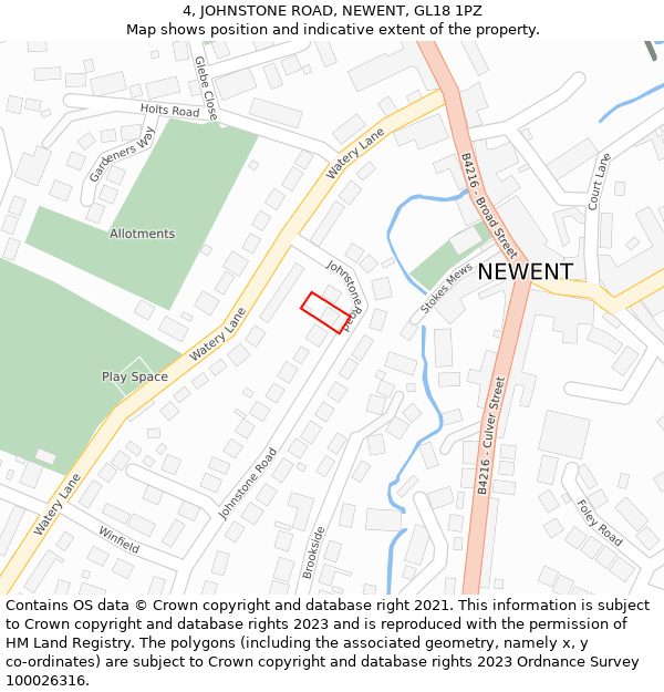 4, JOHNSTONE ROAD, NEWENT, GL18 1PZ: Location map and indicative extent of plot