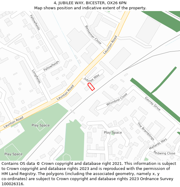 4, JUBILEE WAY, BICESTER, OX26 6PN: Location map and indicative extent of plot