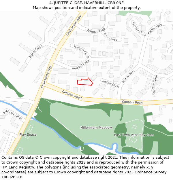4, JUPITER CLOSE, HAVERHILL, CB9 0NE: Location map and indicative extent of plot