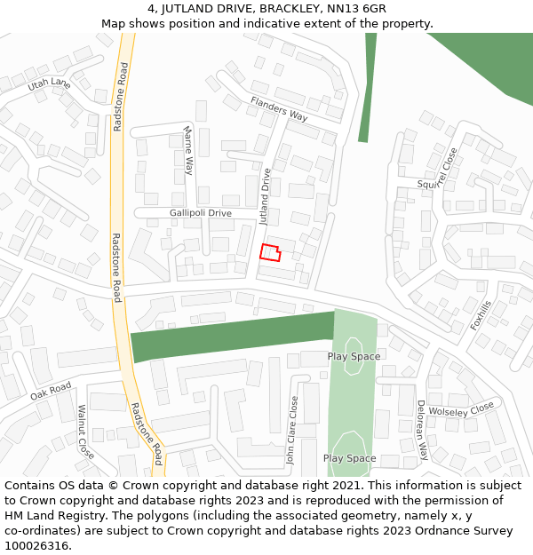 4, JUTLAND DRIVE, BRACKLEY, NN13 6GR: Location map and indicative extent of plot