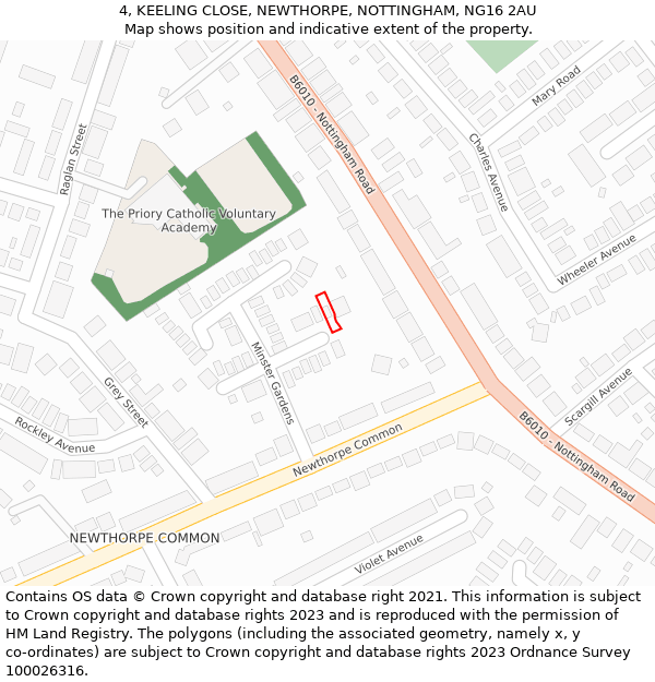 4, KEELING CLOSE, NEWTHORPE, NOTTINGHAM, NG16 2AU: Location map and indicative extent of plot