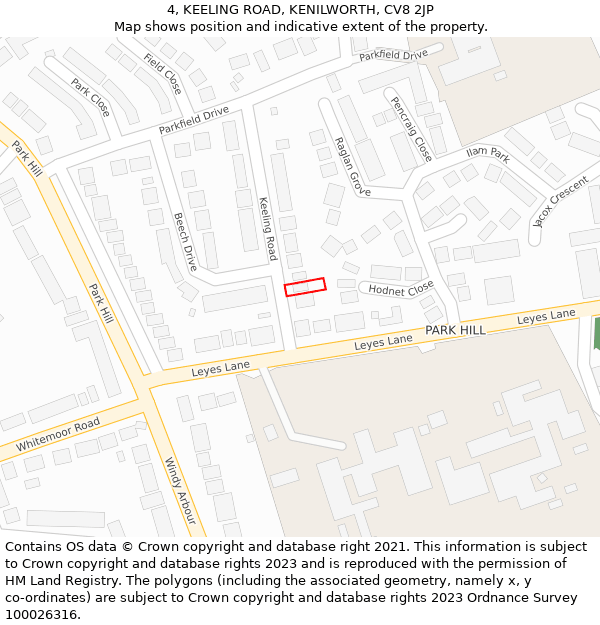 4, KEELING ROAD, KENILWORTH, CV8 2JP: Location map and indicative extent of plot