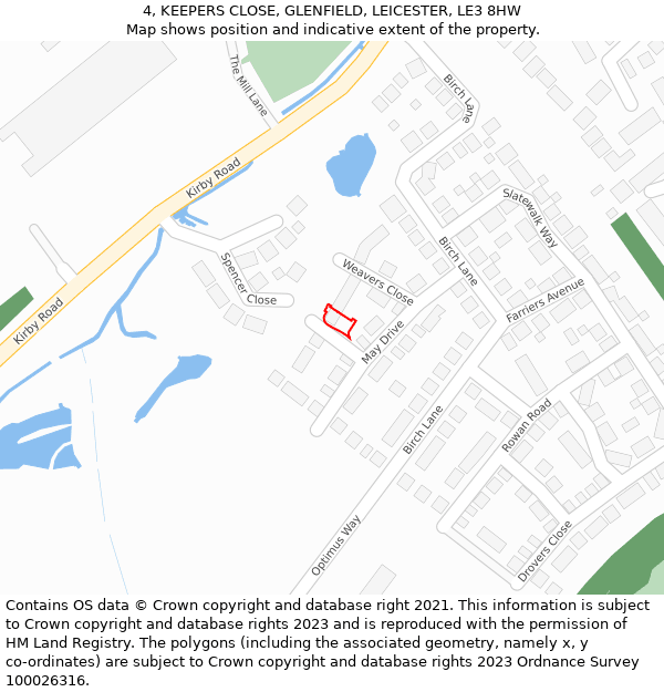 4, KEEPERS CLOSE, GLENFIELD, LEICESTER, LE3 8HW: Location map and indicative extent of plot