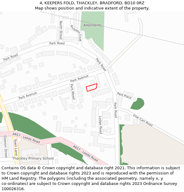 4, KEEPERS FOLD, THACKLEY, BRADFORD, BD10 0RZ: Location map and indicative extent of plot
