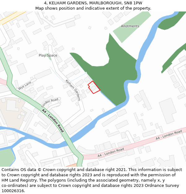 4, KELHAM GARDENS, MARLBOROUGH, SN8 1PW: Location map and indicative extent of plot