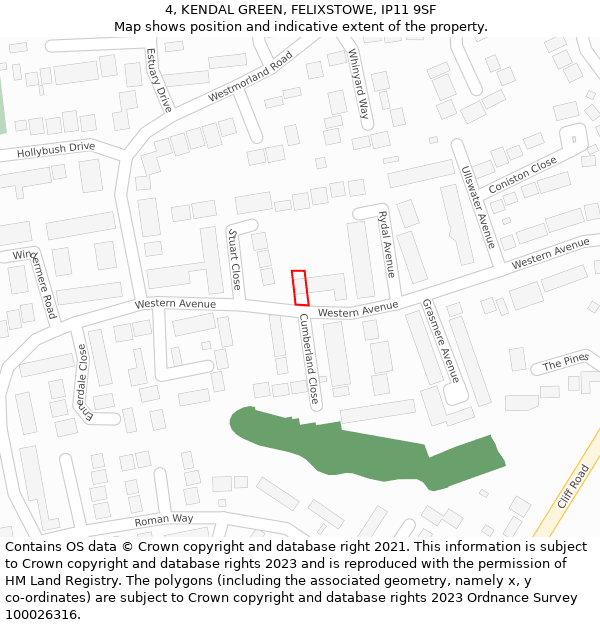 4, KENDAL GREEN, FELIXSTOWE, IP11 9SF: Location map and indicative extent of plot