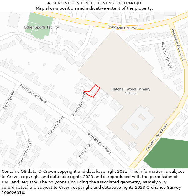 4, KENSINGTON PLACE, DONCASTER, DN4 6JD: Location map and indicative extent of plot