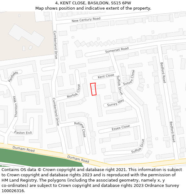 4, KENT CLOSE, BASILDON, SS15 6PW: Location map and indicative extent of plot