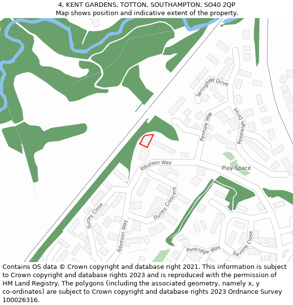 4, KENT GARDENS, TOTTON, SOUTHAMPTON, SO40 2QP: Location map and indicative extent of plot