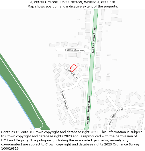 4, KENTRA CLOSE, LEVERINGTON, WISBECH, PE13 5FB: Location map and indicative extent of plot