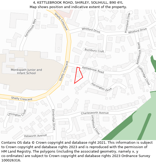 4, KETTLEBROOK ROAD, SHIRLEY, SOLIHULL, B90 4YL: Location map and indicative extent of plot