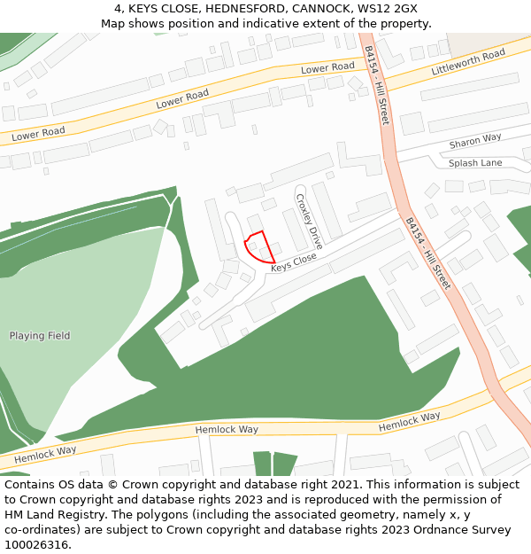 4, KEYS CLOSE, HEDNESFORD, CANNOCK, WS12 2GX: Location map and indicative extent of plot