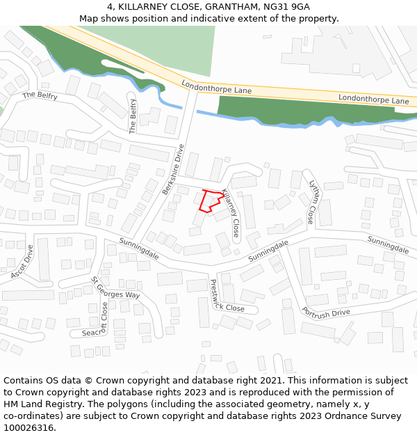 4, KILLARNEY CLOSE, GRANTHAM, NG31 9GA: Location map and indicative extent of plot