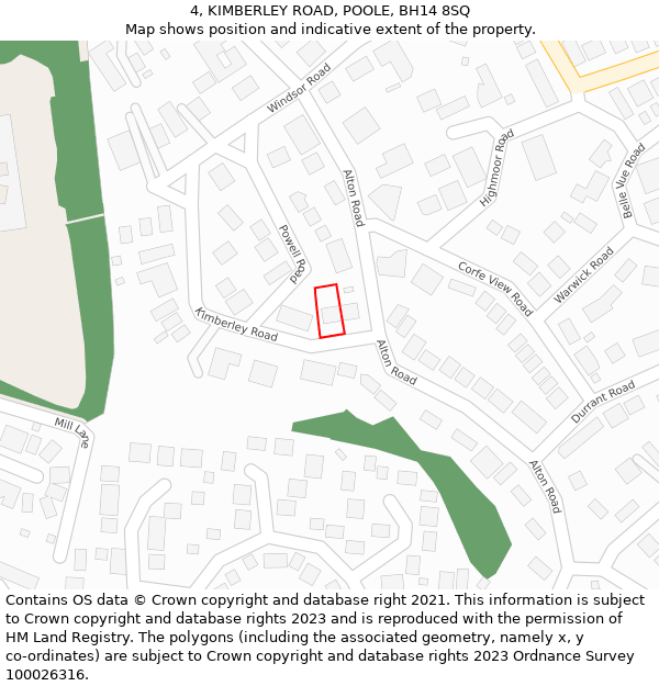 4, KIMBERLEY ROAD, POOLE, BH14 8SQ: Location map and indicative extent of plot